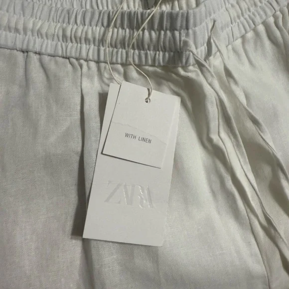 NWT Zara White Linen Wide-Leg Pants - Picture 12 of 14